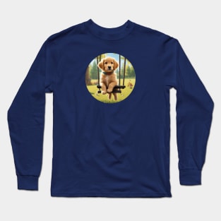 Cute Golden Retriever Puppy on a Swing Long Sleeve T-Shirt